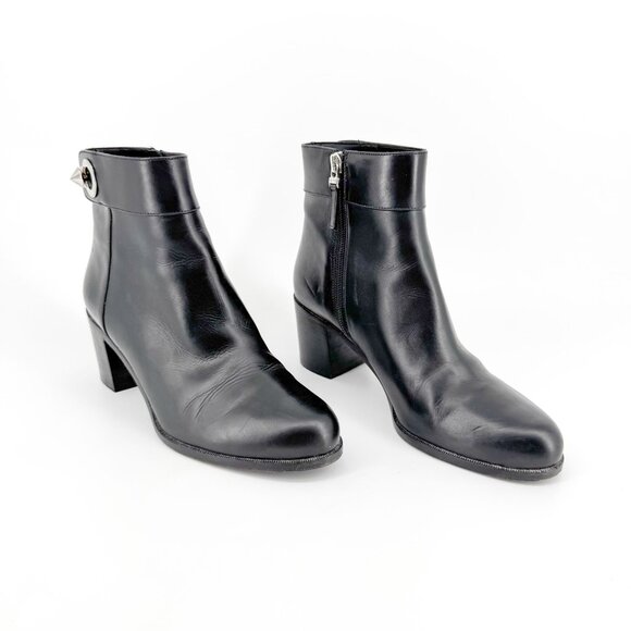 Fendi Stud Ankle Boots EU 38 US 8 Black Leather Bootie Low Block Heel Spike Zip - Picture 1 of 14